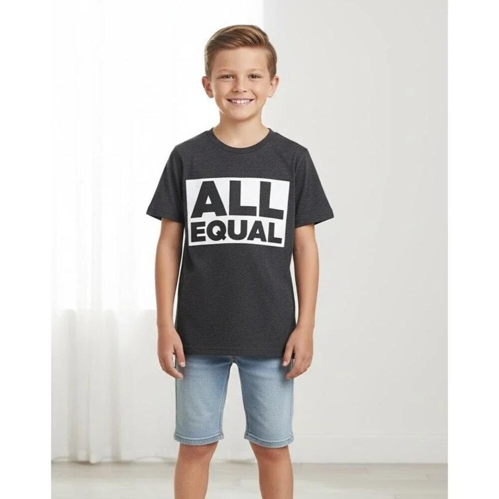 Children's Place Boys M (7/8) Dark Gray/Black ALL EQUAL Graphic Tee Shirt - NWT